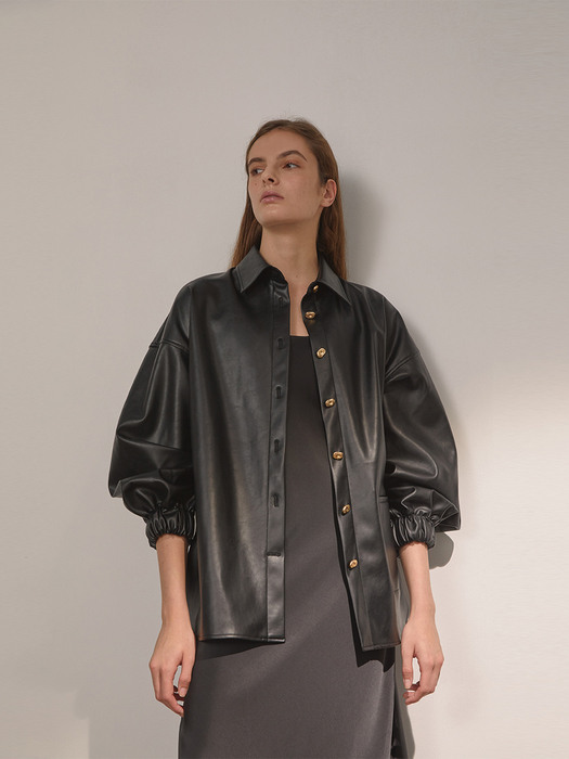 DEMERE LEATHER OUTER SHIRT (BLACK)