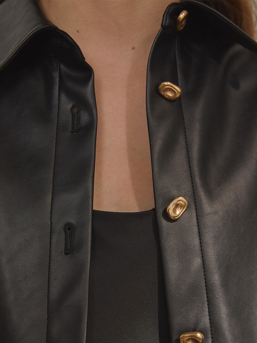 DEMERE LEATHER OUTER SHIRT (BLACK)