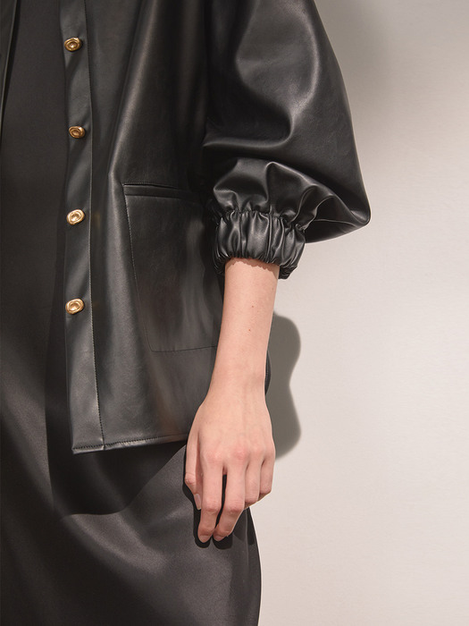 DEMERE LEATHER OUTER SHIRT (BLACK)