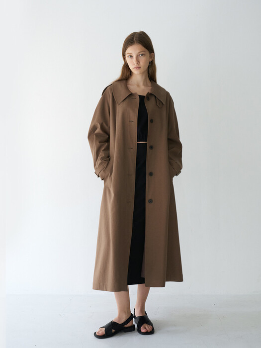 21 Spring_Brown A-Line Single Trench Coat 
