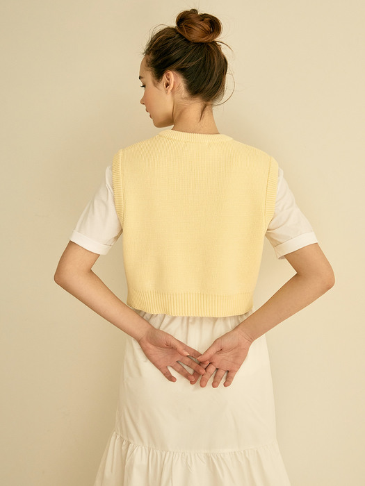 V-neck Crop Knit Vest (Yellow)