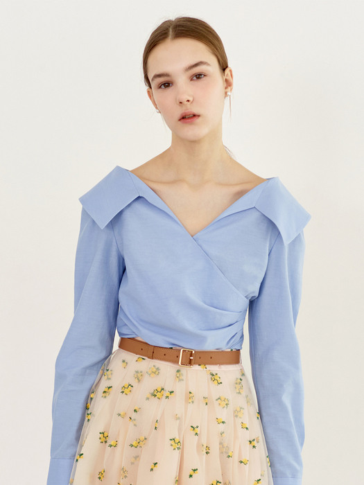 [미전시]ELLIE V-neck shirred blouse (Cornflower blue)