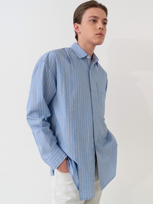 Addition Over Stripe Shirt - Blue
