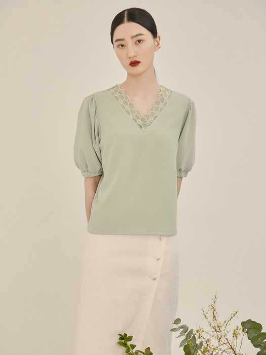 Lace puff blouse (mint)