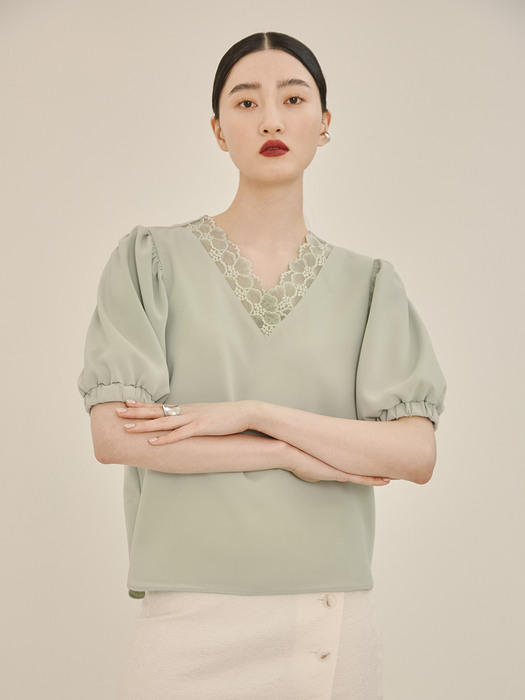 Lace puff blouse (mint)