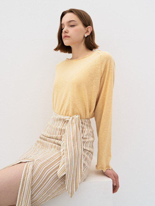 5P Boat neck Sleeve Knit top - Yellow 