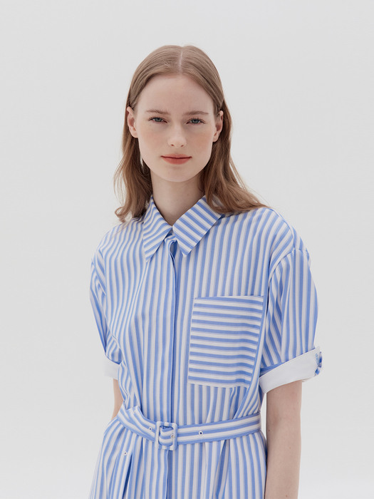 SINCHANG Shirt dress (Blue stripe)