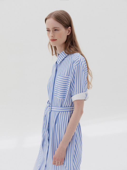 [N]SINCHANG Shirt dress (Blue stripe)