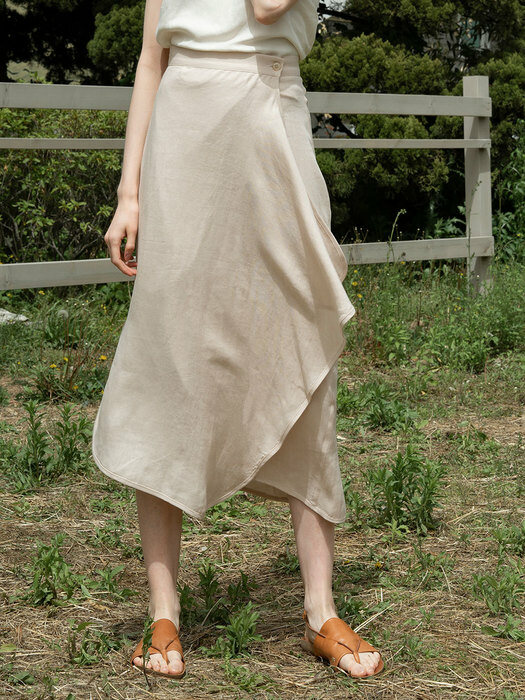 SI ST 9004 Drape Linen Wrap Skirt_Skin beige