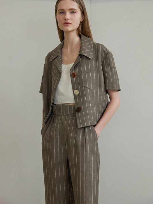 Stripe linen jaket (khaki)