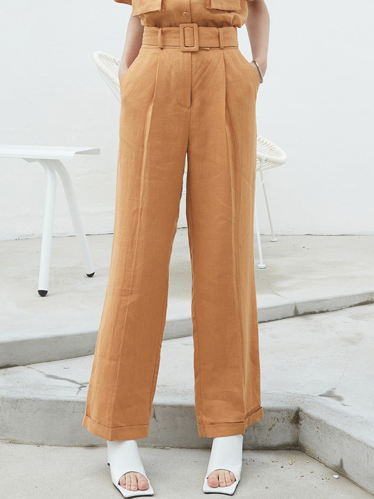 OU679 pure linen turn up slacks (orange)