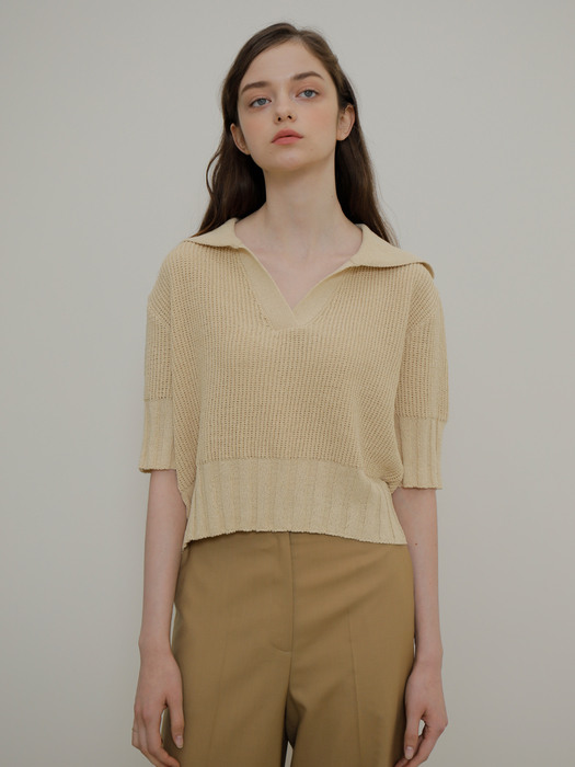 Cotton collar sweater Butter Yellow