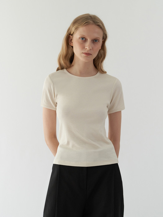 Ribbed Slim T-Shirt ( Cream )