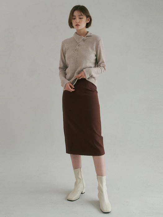 NOS BACK SLIT SKIRT BROWN