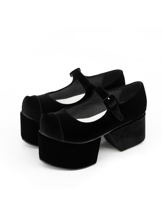 Pointed toe maryjane separated platforms | Soft black