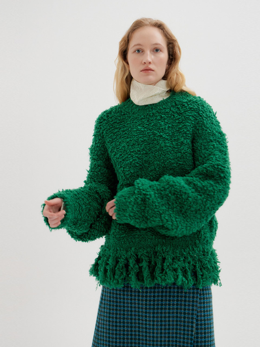 TREE Fringed Knit Pullover - Green