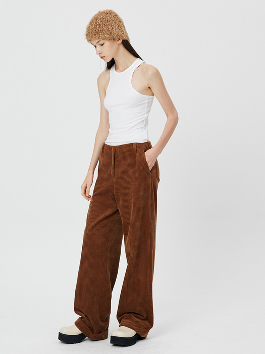 Low Waist Corduroy Wide Pants / Brown