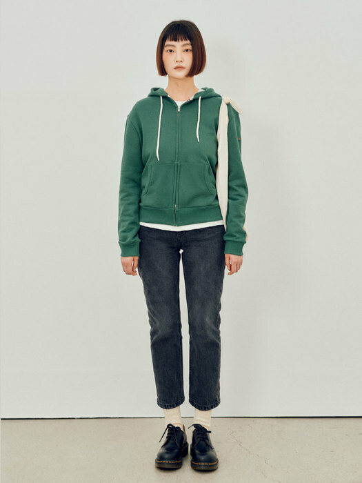 patch hood zip up - holly green