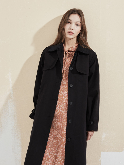 Corduroy Point Trench Coat Black