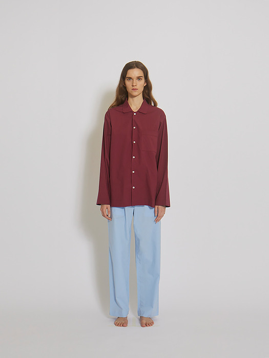 100% Cotton Pajamas for Unisex (Wine/SkyBlue)