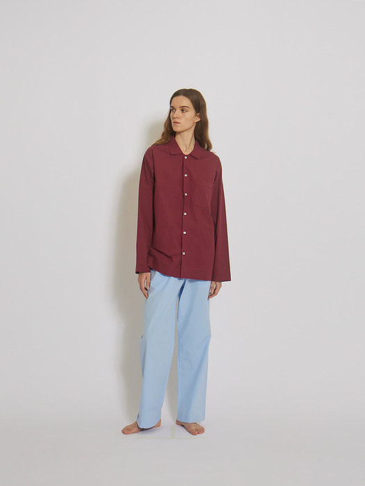 100% Cotton Pajamas for Unisex (Wine/SkyBlue)