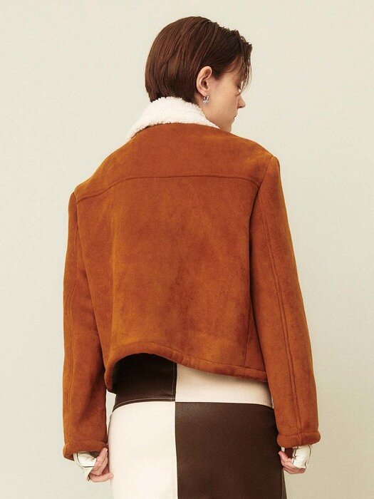 Contrast Shearling Jacket Brown Ivory
