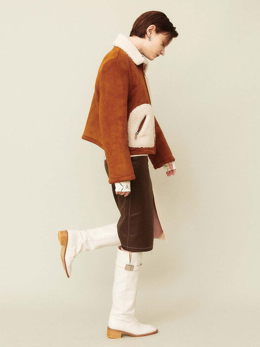 Contrast Shearling Jacket Brown Ivory