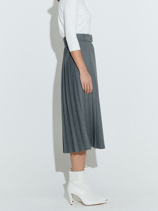 Wool Pleats long skirt [Grey]
