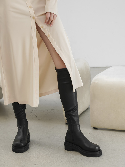 Spandex Long Boots_BLACK LEATHER