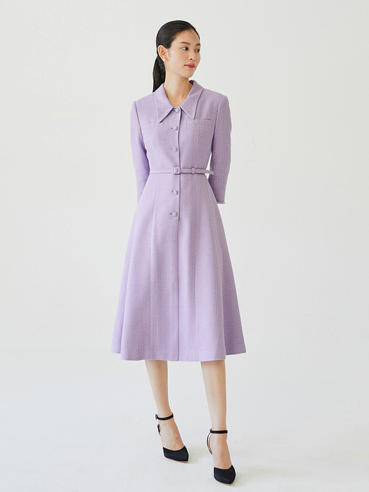 [미전시]VIOLET Button-down detailed tweed dress (Violet)