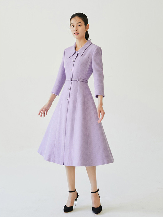 [미전시]VIOLET Button-down detailed tweed dress (Violet)