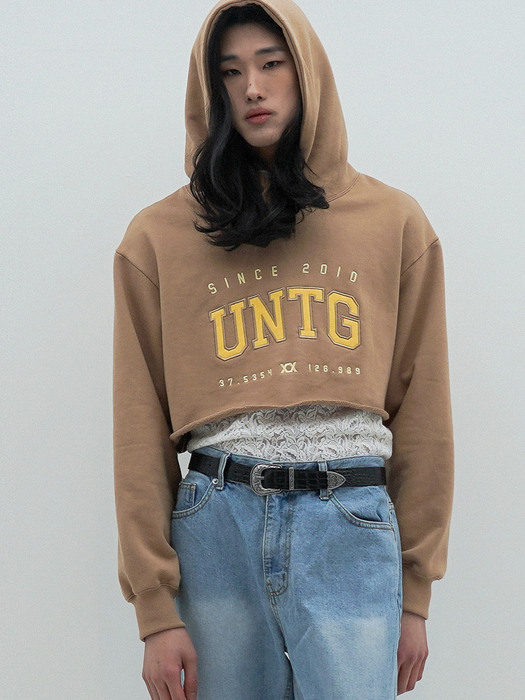 Logo-Embroidered Cropped Hooded Sweat Shirt[Brown(UNISEX)]_UTT-FH06