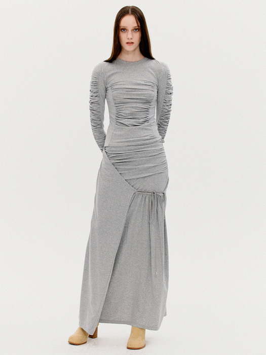 RUCHED WRAP MAXI SKIRT, GRAY