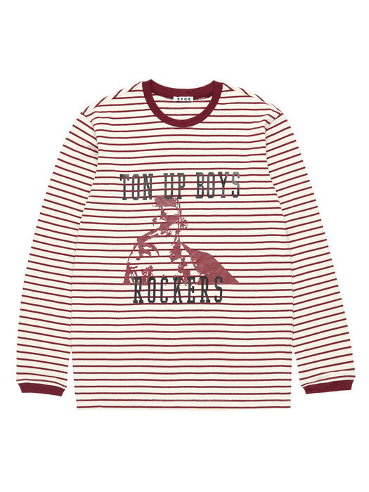 ROCKERS STRIPE LONG SLEEVE TEE (BURGUNDY)