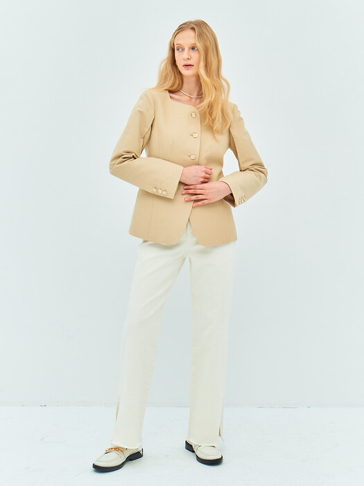 SQUARENECK NO-COLLAR JACKET(sand beige)