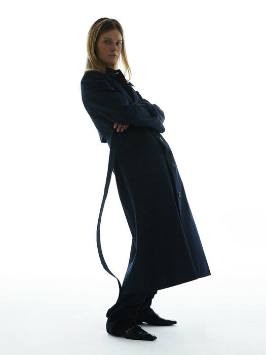  Single-Breasted Trench Coat (Navy)