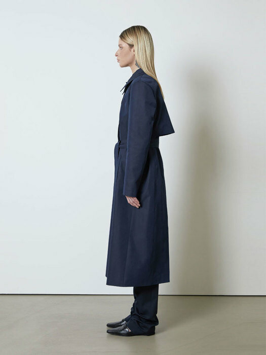  Single-Breasted Trench Coat (Navy)