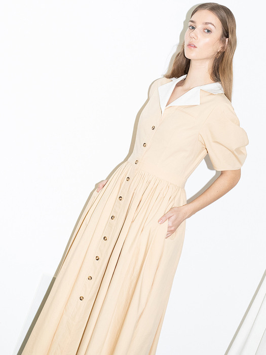 [N]HOLLYWOOD shirred waist detail  dress (Butter&Off white)