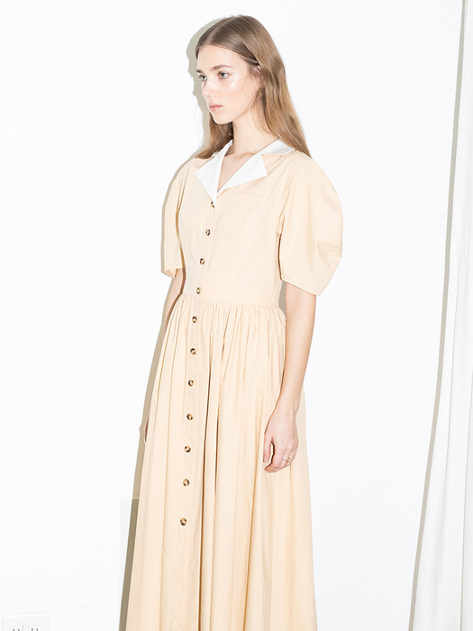 [N]HOLLYWOOD shirred waist detail  dress (Butter&Off white)