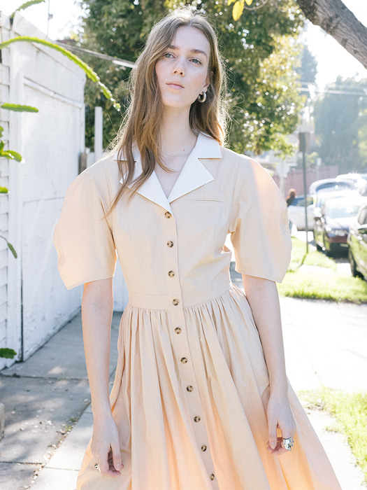 [N]HOLLYWOOD shirred waist detail  dress (Butter&Off white)