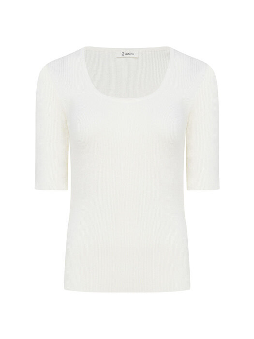 [단독]U Neck Rib Knit Top-Ivory