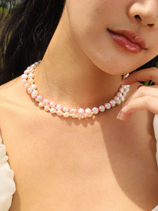 Summer Pebble Pearl Necklace (2color)