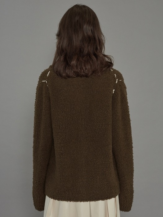 BOUCLE KNIT CARDIGAN (brown)