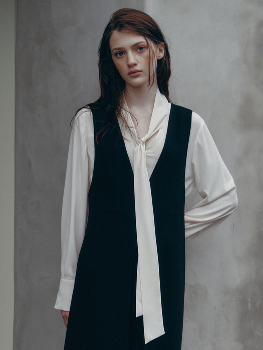 [Drama Signature] Tie-Collar Silky Blouse_4color