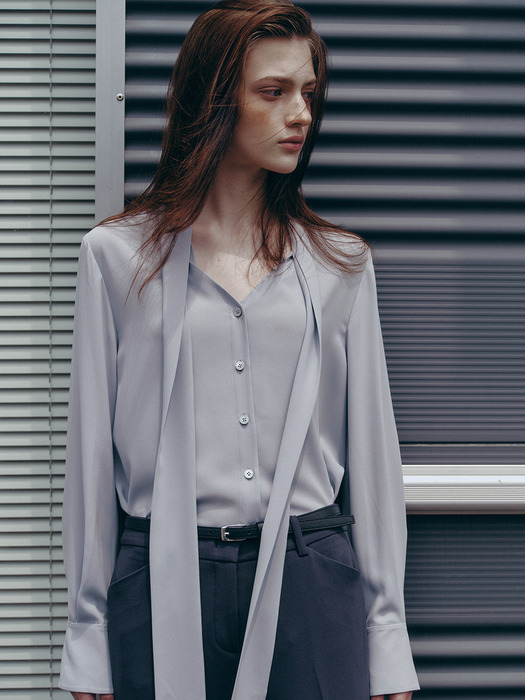 [Drama Signature] Tie-Collar Silky Blouse_4color