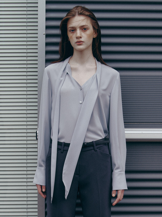 [Drama Signature] Tie-Collar Silky Blouse_4color
