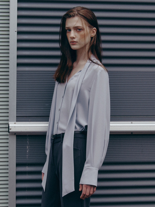 [Drama Signature] Tie-Collar Silky Blouse_4color