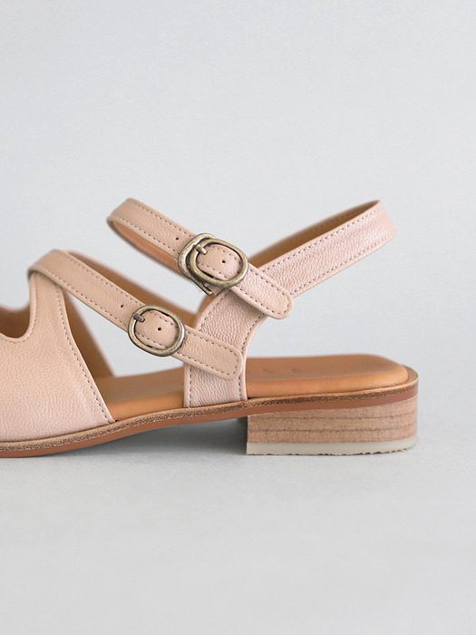 Leather Crossover Sandals . Pink Beige