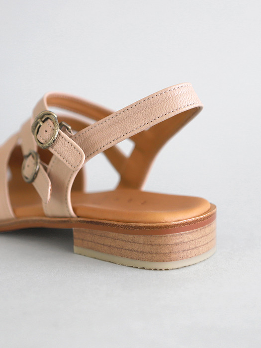 Leather Crossover Sandals . Pink Beige