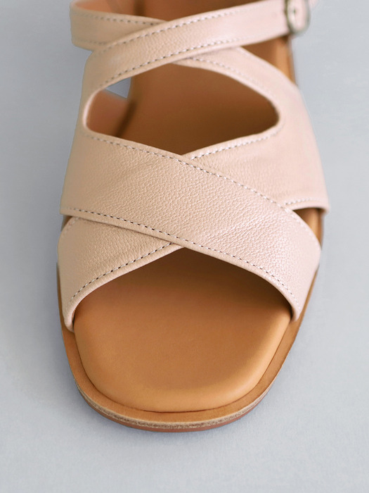 Leather Crossover Sandals . Pink Beige